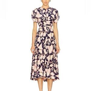 ALC Remy printed Midi dress Size 4 Maritime navy Floral Flutter Sleeve A.L.C